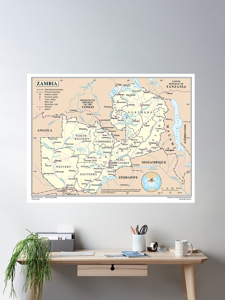 Home Decor Zambia - Peta Zambia, Poster Kanvas Seni Cetak,
