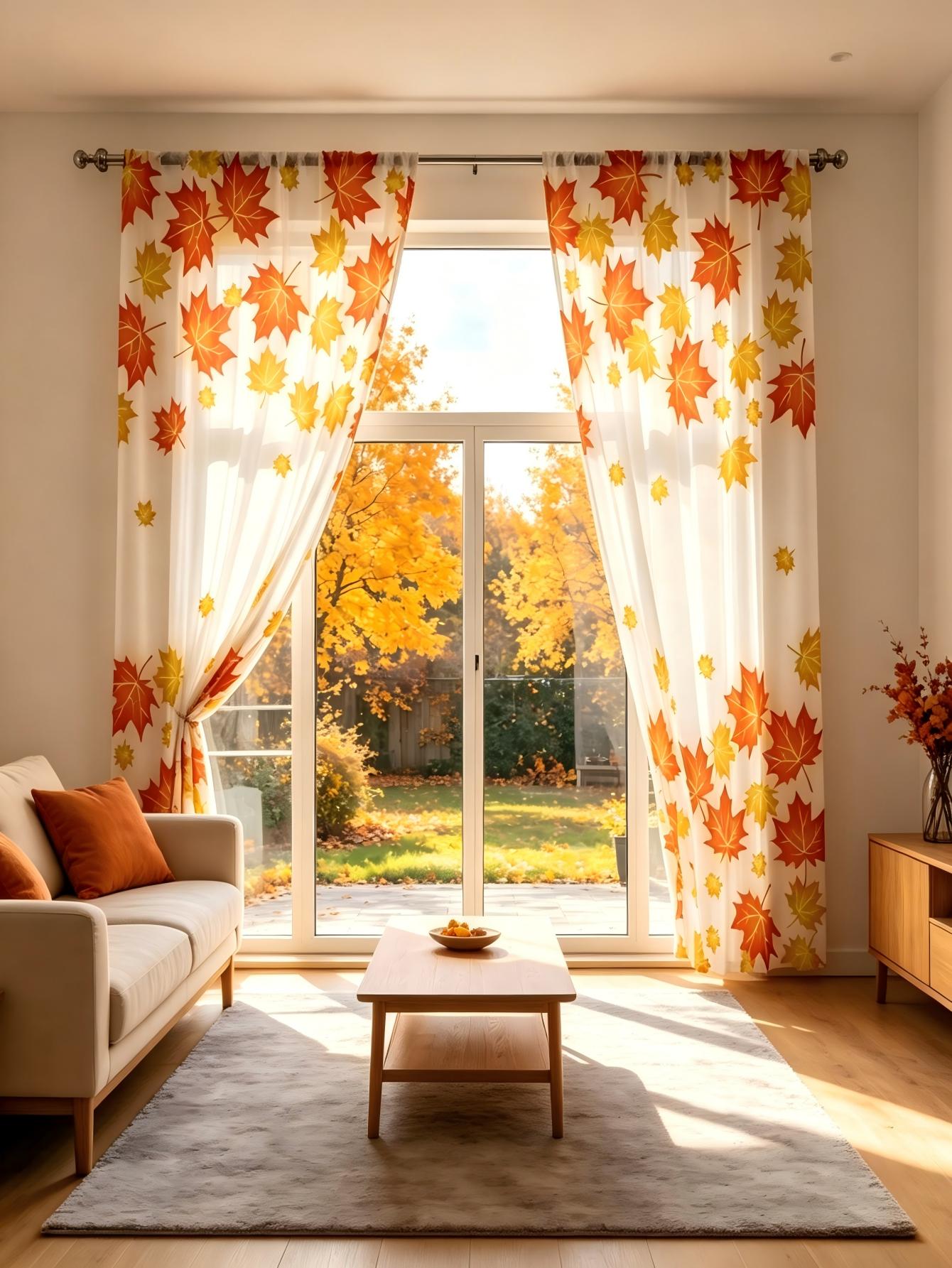 Home Decor Yellow - 2PCS Tirai Transparan Cetak Digital, Tirai