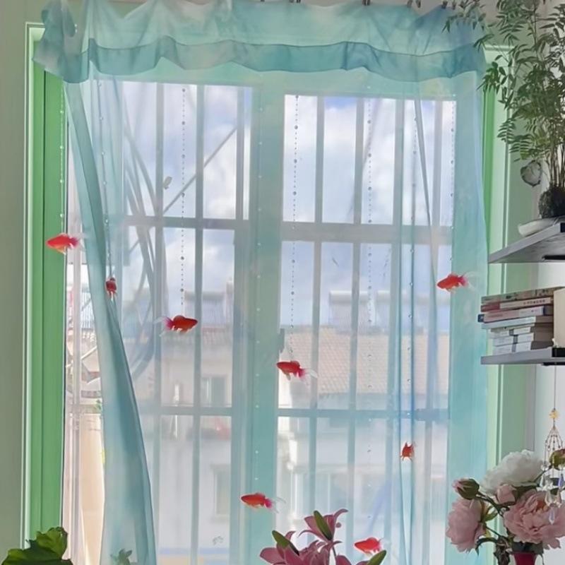 Home Decor Wall Panels - Tirai Jendela Voile Tipis Warna Biru