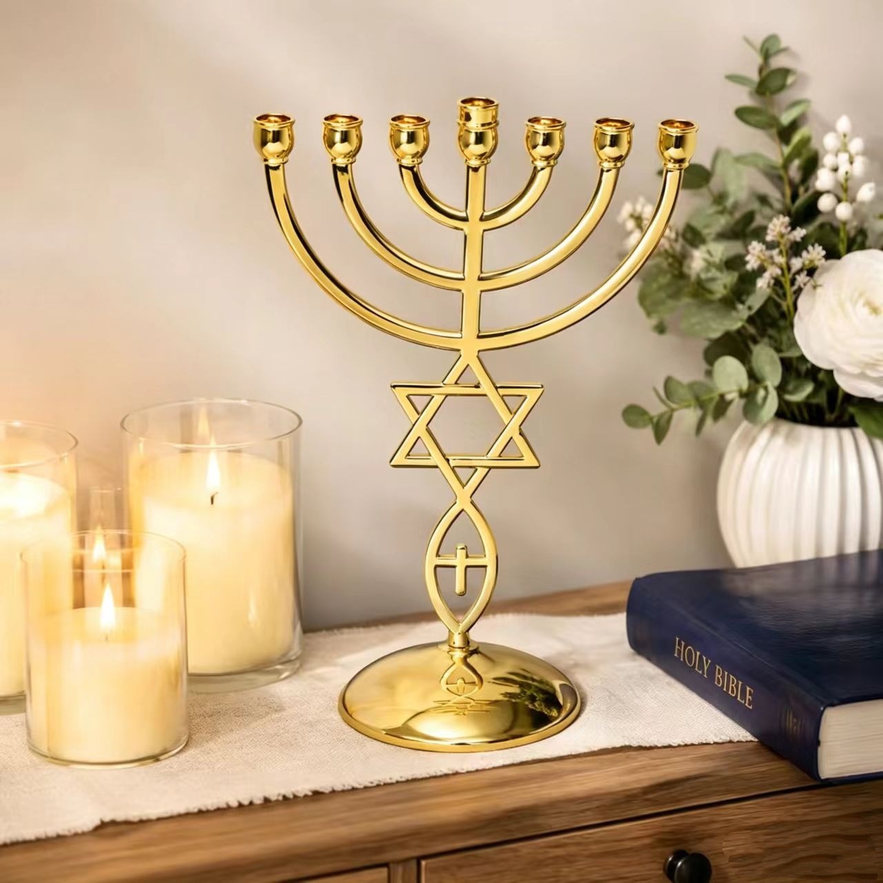Home Decor Gift - Set Tempat Lilin Tujuh Kepala Hanukkah