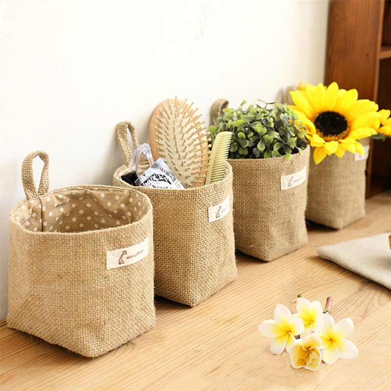 Woven Wall Basket - Tas penyimpanan saku dinding gantung kecil
