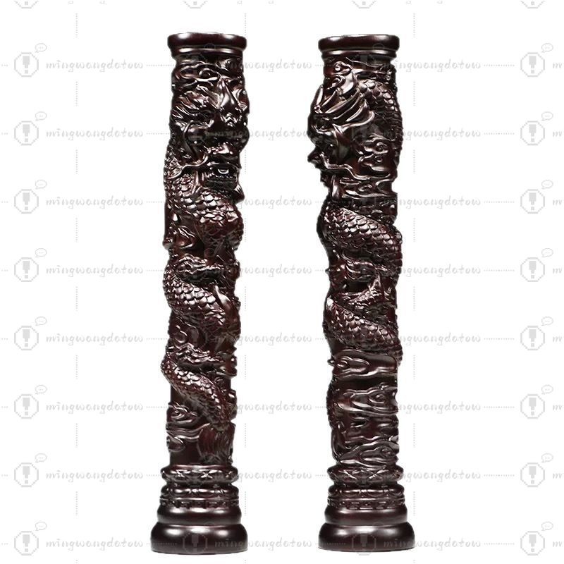 Home Decor Statue - Patung Pilar Naga Ukiran Kayu Rosewood,