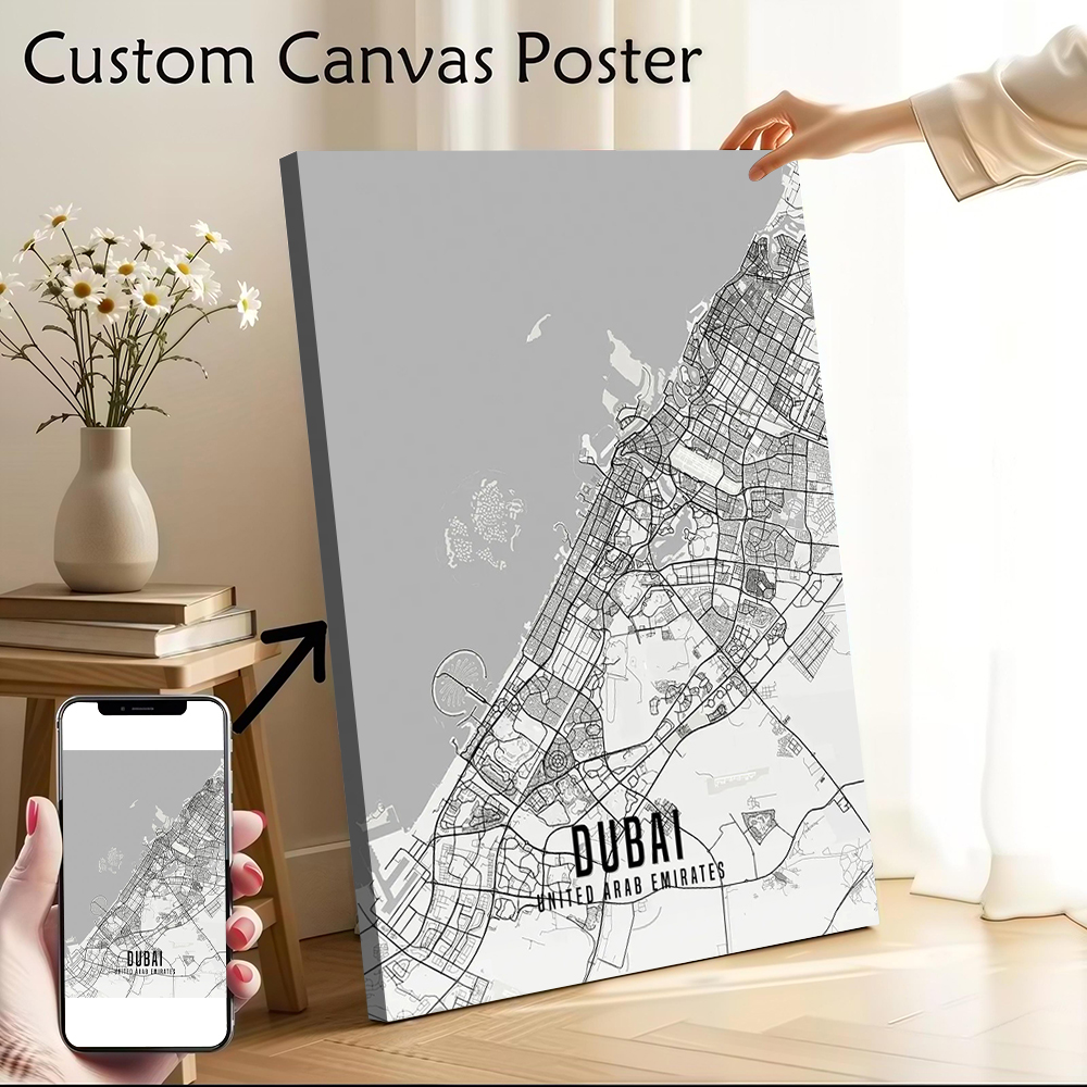 Home Decor Dubai - Poster Peta Kota Dubai UAE Seni