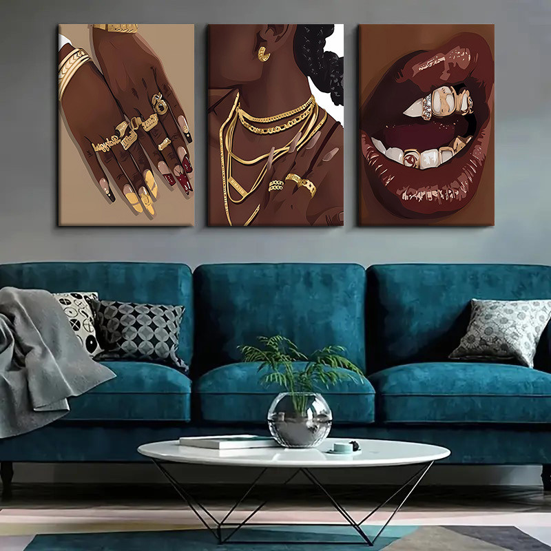 Abstract Oil Painting - 3 Buah Poster Seni Kanvas Abstrak