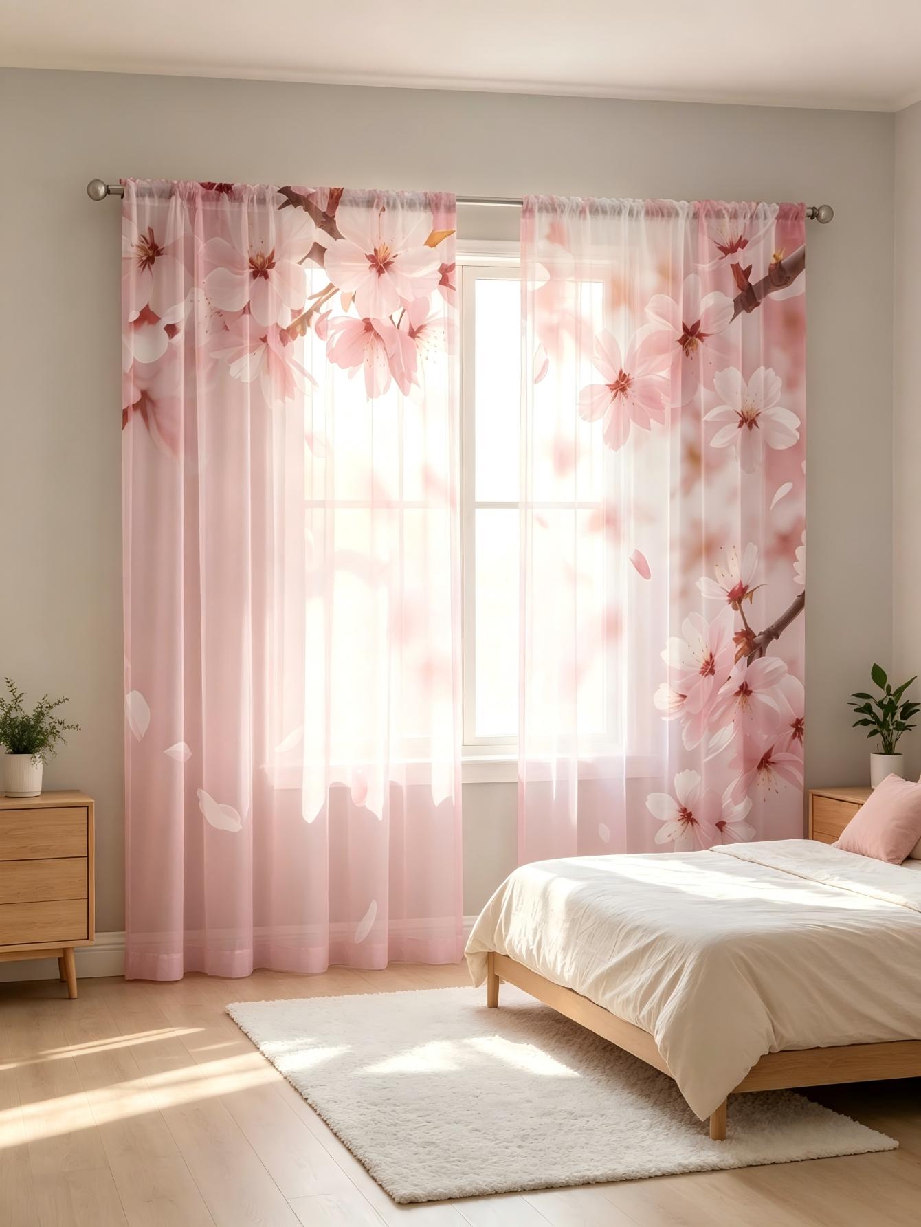 Home Decor Wall Panels - 2PCS Tirai Transparan Cetak Digital, Tirai