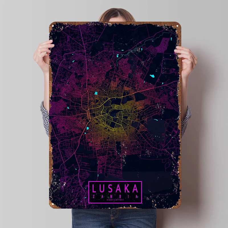 Home Decor Zambia - Peta Kota Lusaka Zambia Poster Neon