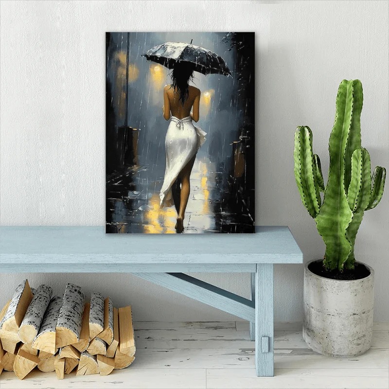 Abstract Oil Painting - [Gaya Elegan] Seni Kanvas Malam Hujan