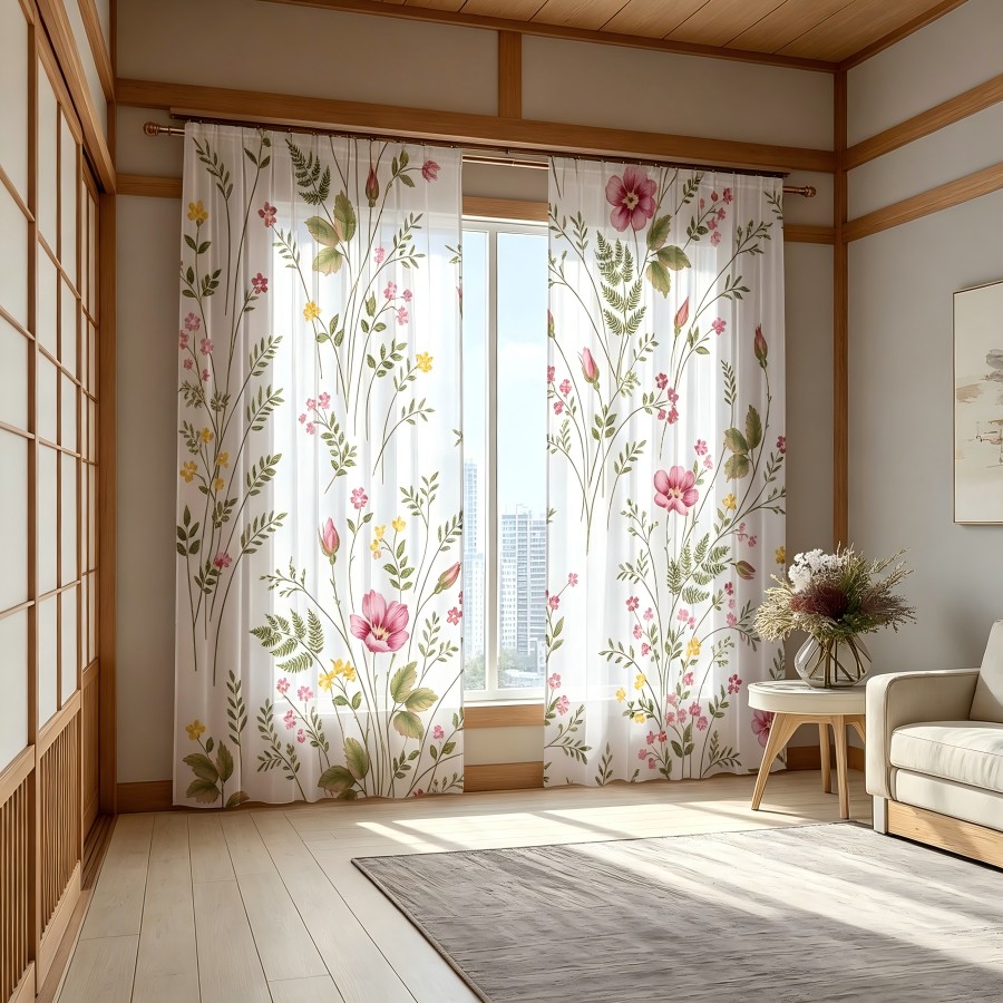 2PCS Tirai Transparan Cetak Di - Home Decor Yellow ulasan dan harga