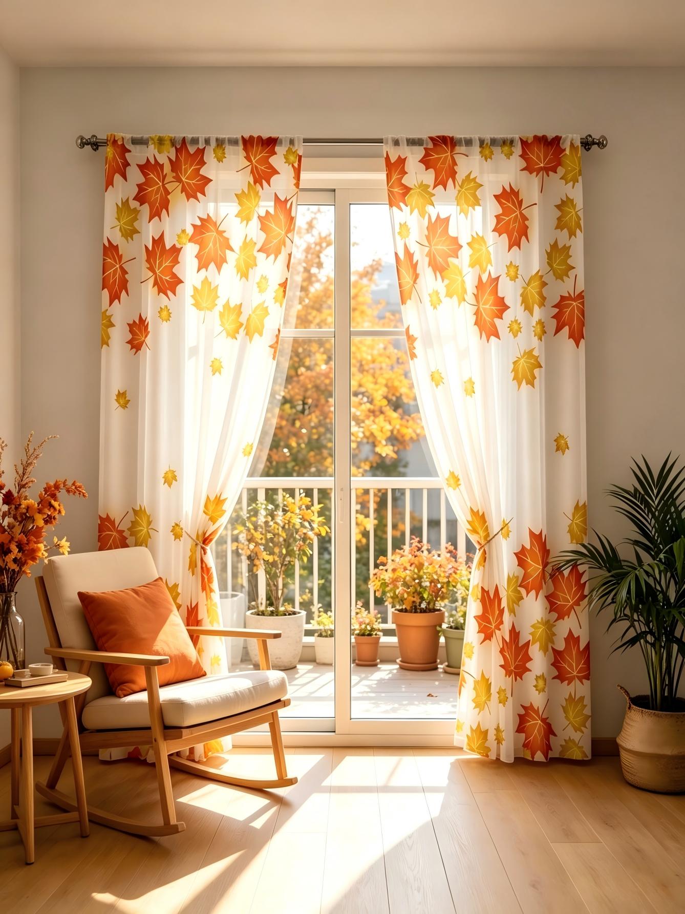 2PCS Tirai Transparan Cetak Di - Home Decor Yellow ulasan dan harga