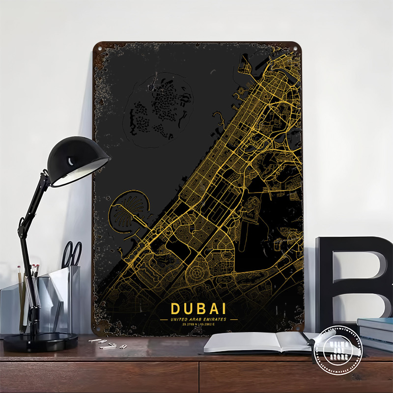Poster Logam Peta Kota Dubai E - Home Decor Dubai ulasan dan harga