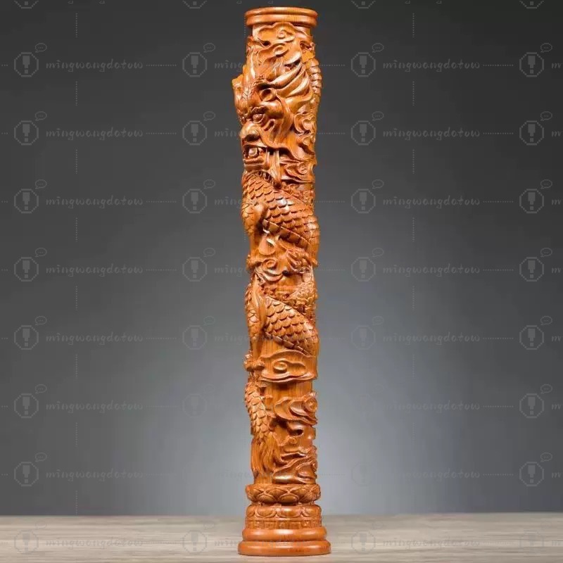 Patung Pilar Naga Ukiran Kayu  - Home Decor Statue ulasan dan harga