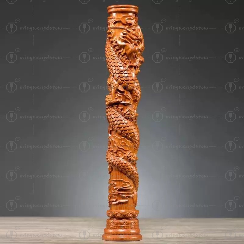 Patung Pilar Naga Ukiran Kayu  - Home Decor Statue ulasan dan harga