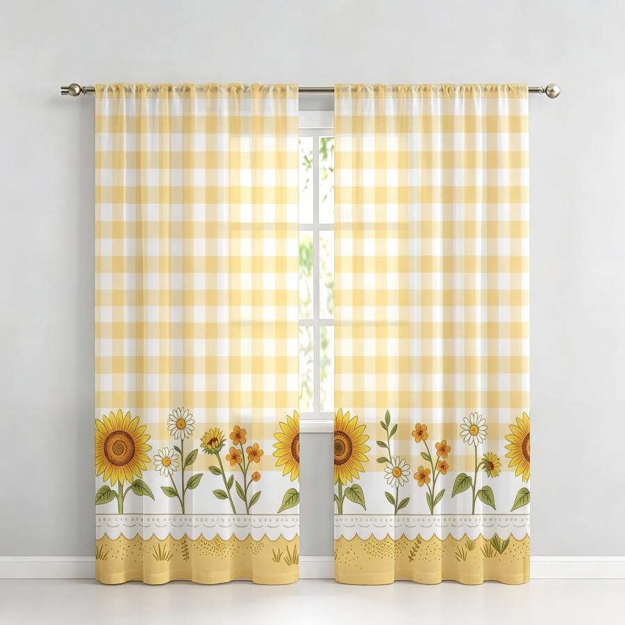 2PCS Tirai Transparan Cetak Di - Home Decor Yellow ulasan dan harga