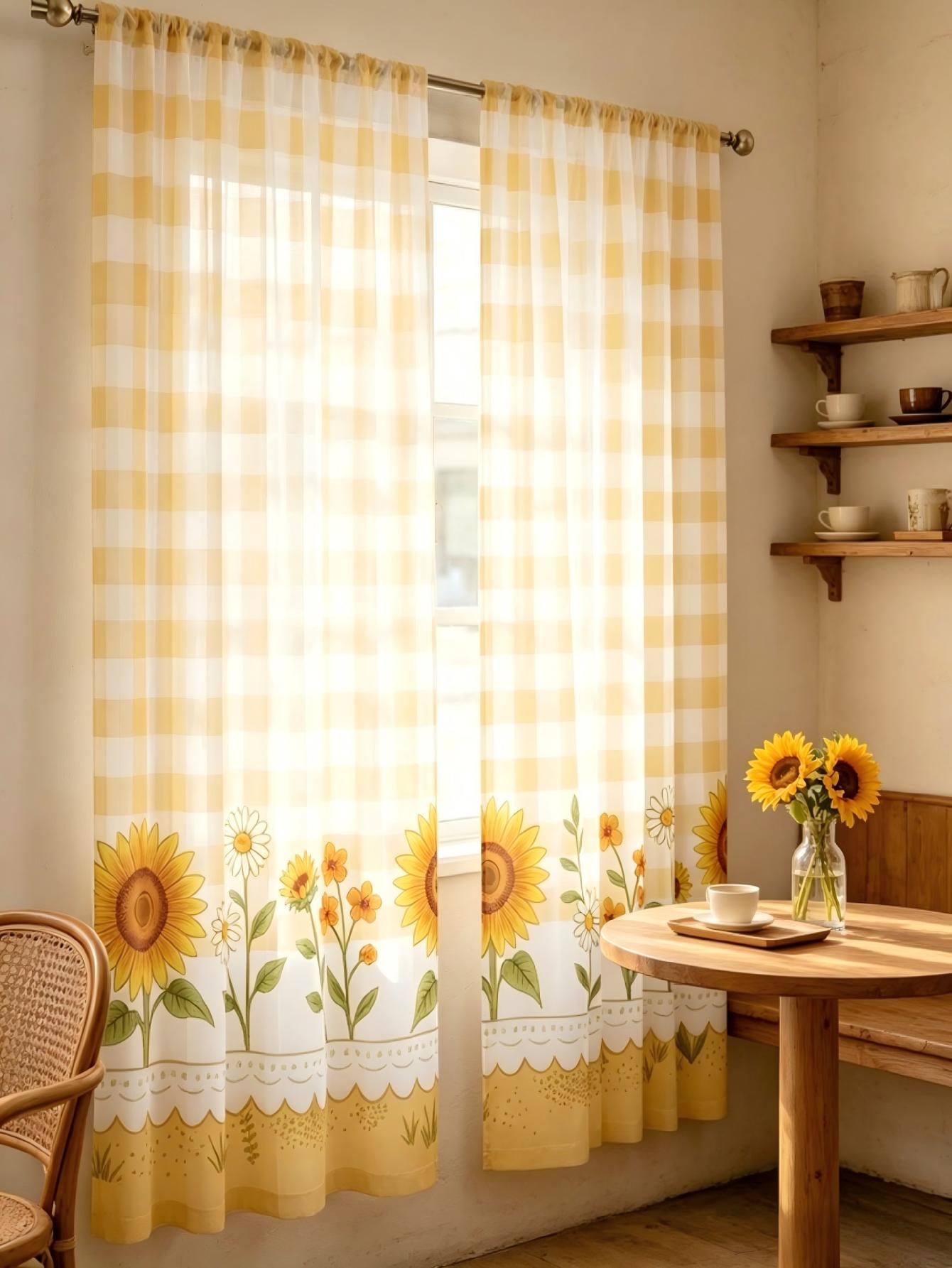 2PCS Tirai Transparan Cetak Di - Home Decor Yellow ulasan dan harga