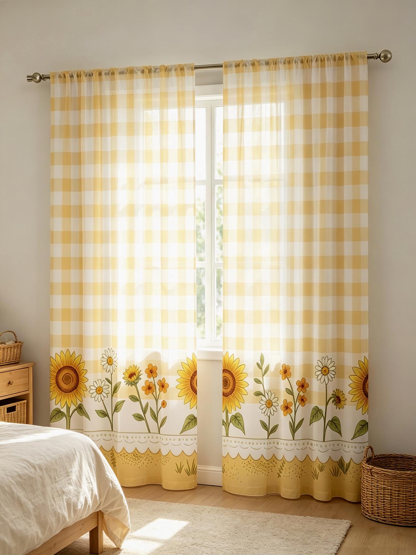 2PCS Tirai Transparan Cetak Di - Home Decor Yellow ulasan dan harga