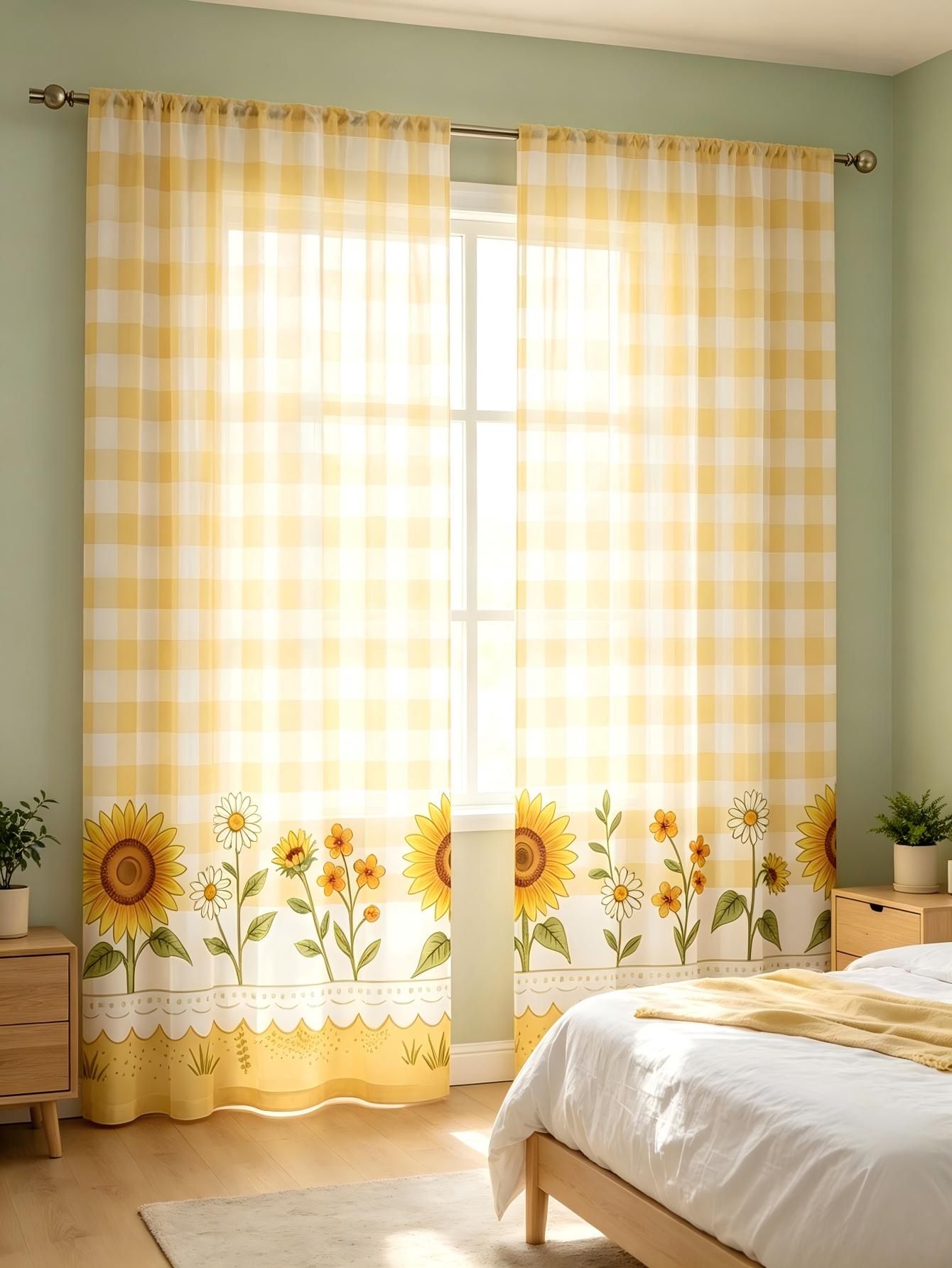 2PCS Tirai Transparan Cetak Di - Home Decor Yellow ulasan dan harga
