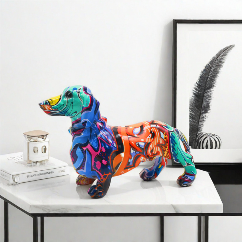 Patung Anjing Graffiti Resin D - Home Decor Statue ulasan dan harga
